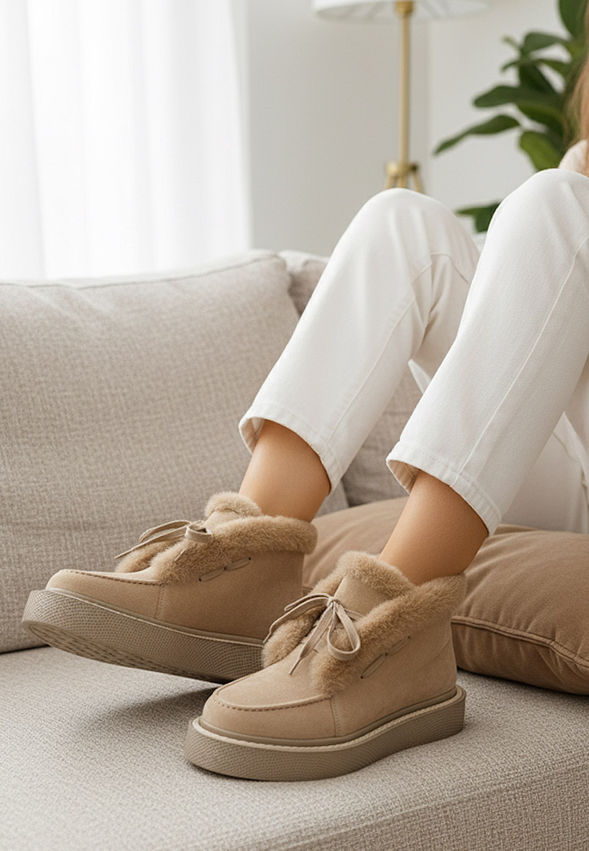 Beżowe botki damskie ocieplane Hazey