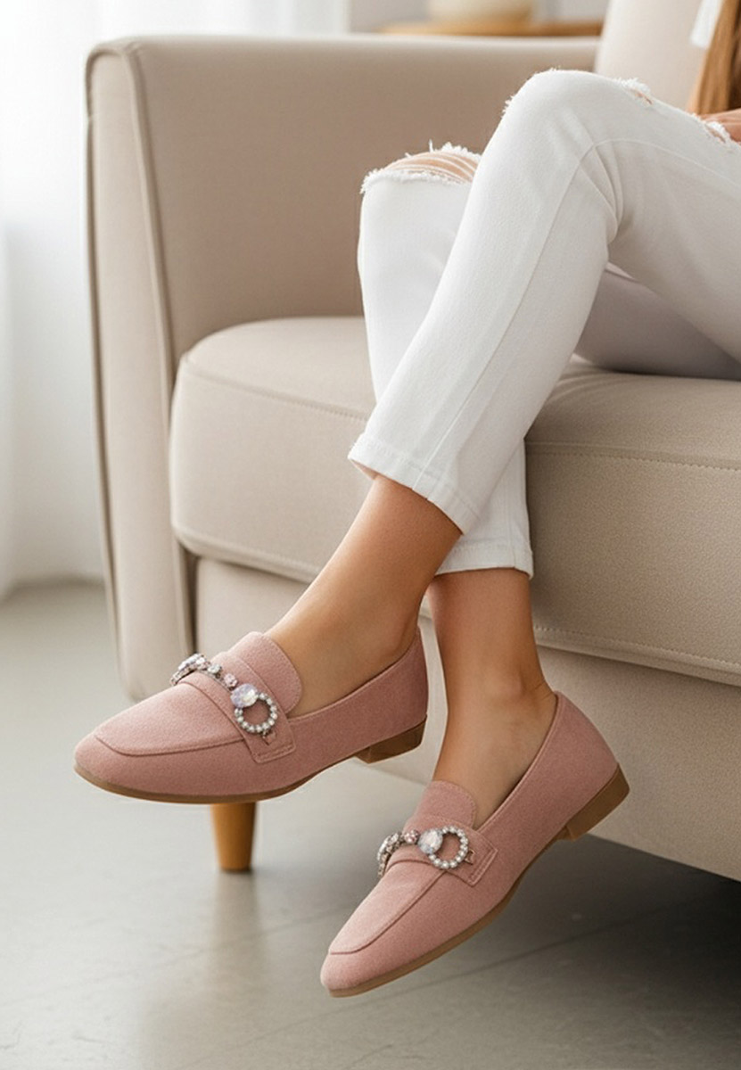 Różowe eleganckie mokasyny damskie Venea