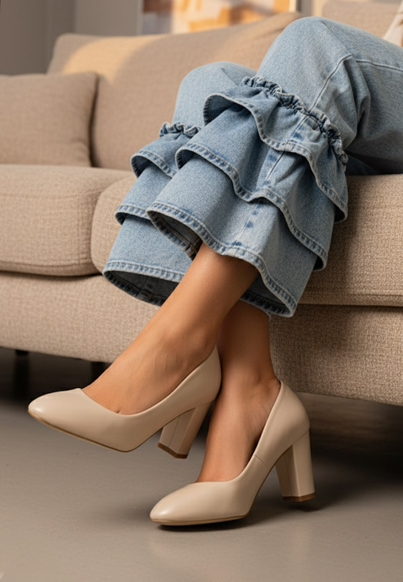 Beżowe czółenka na słupku Bonanza