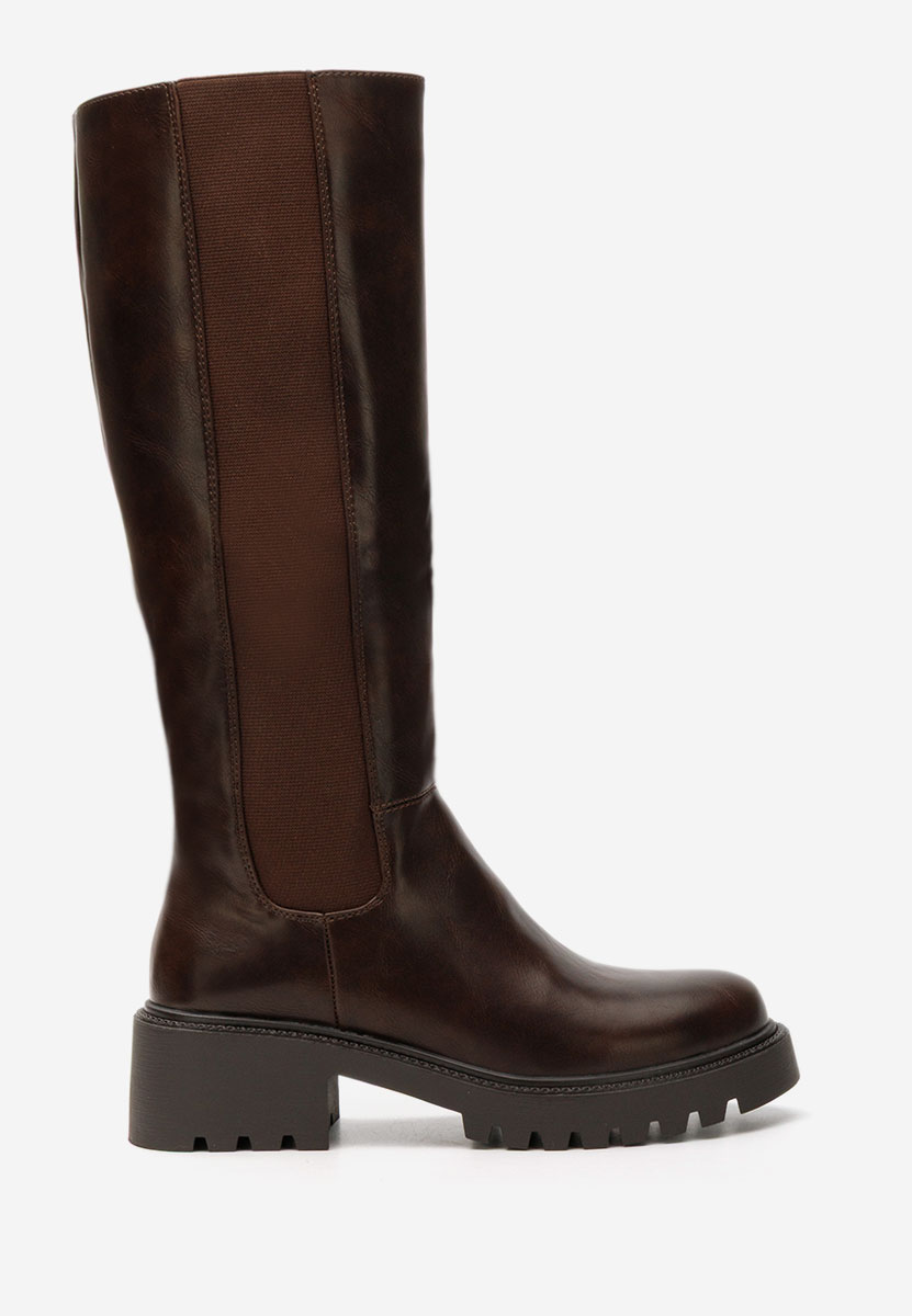 Brązowe kozaki za kolano płaskie Calipso