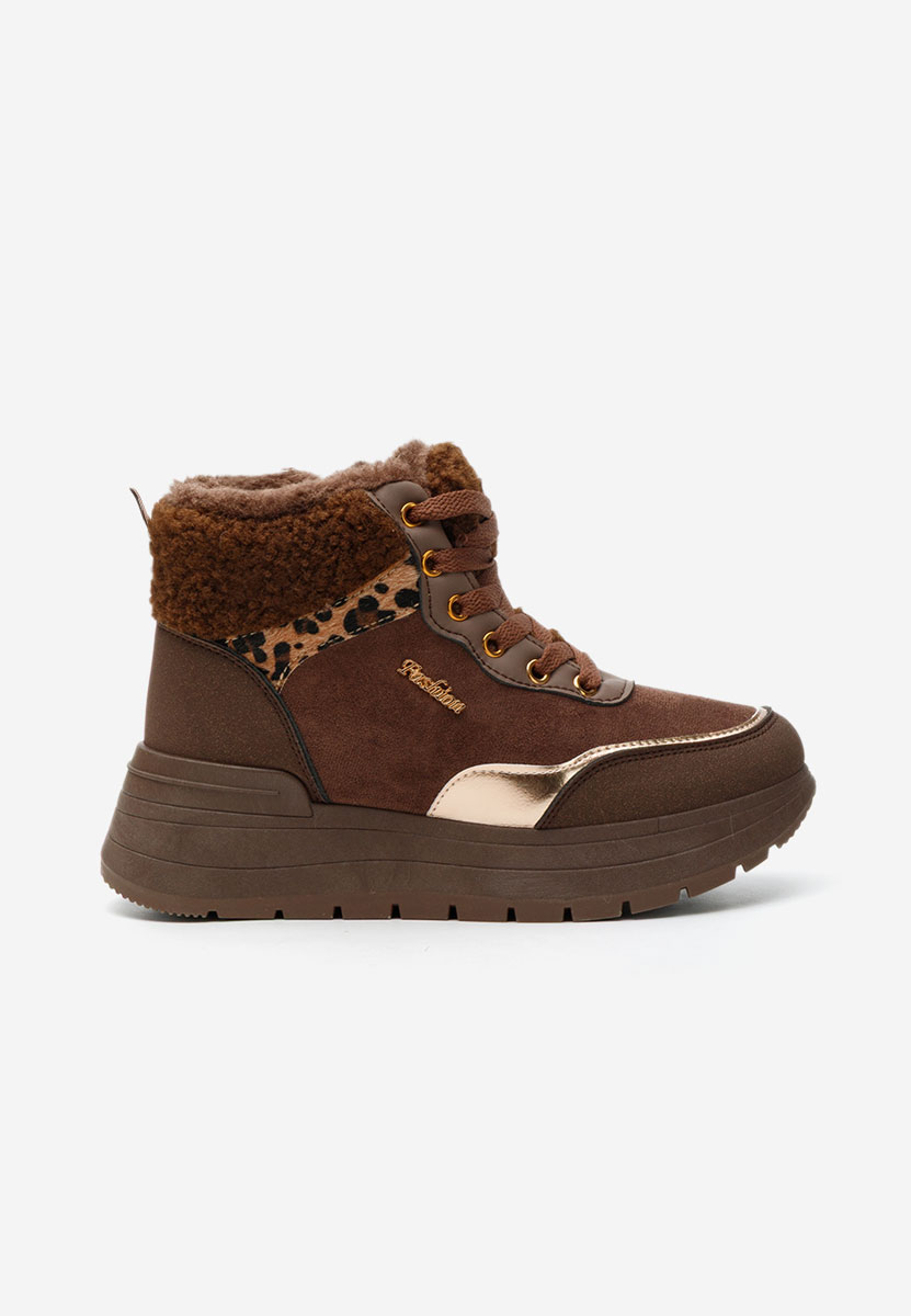 Brązowe zimowe sneakersy damskie Lisaia