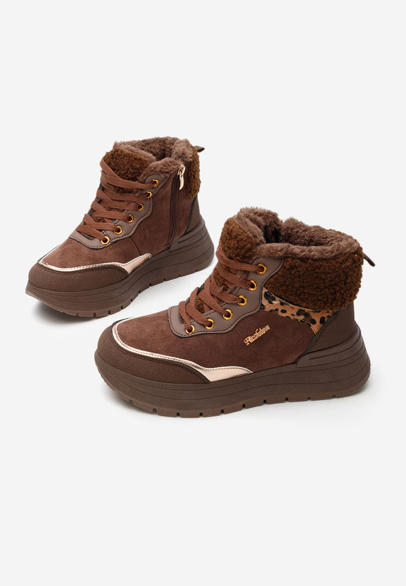 Brązowe zimowe sneakersy damskie Lisaia