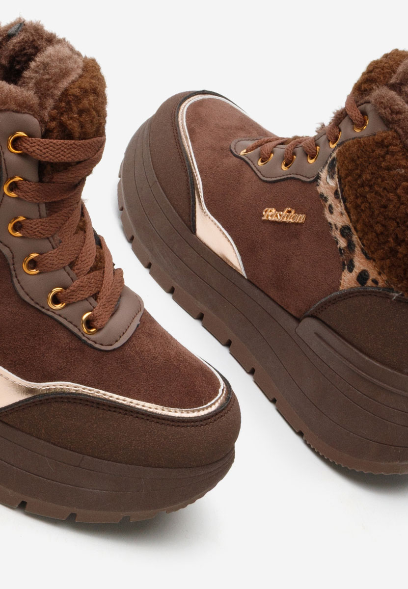 Brązowe zimowe sneakersy damskie Lisaia