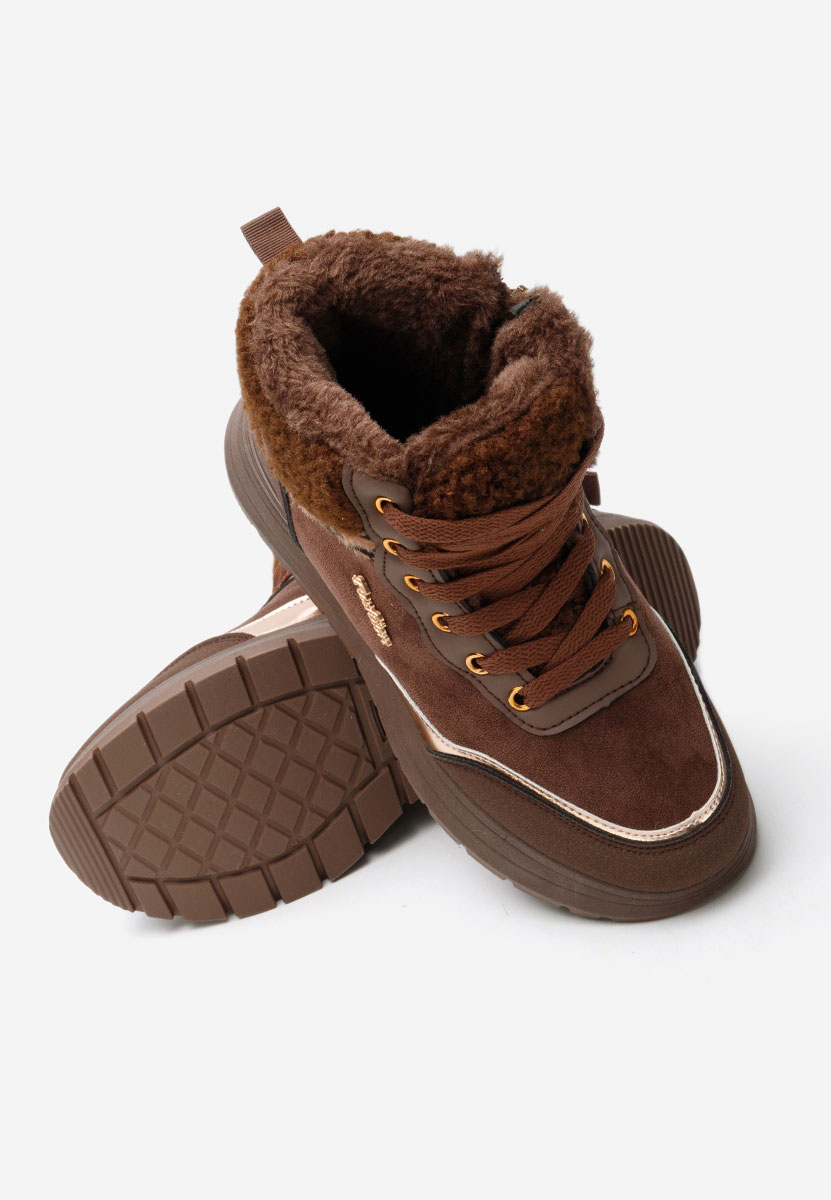 Brązowe zimowe sneakersy damskie Lisaia