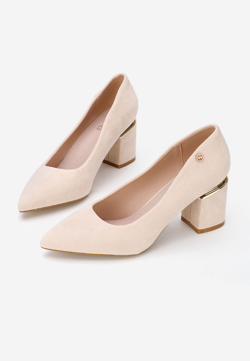 Beżowe czółenka na słupku Nelia V5