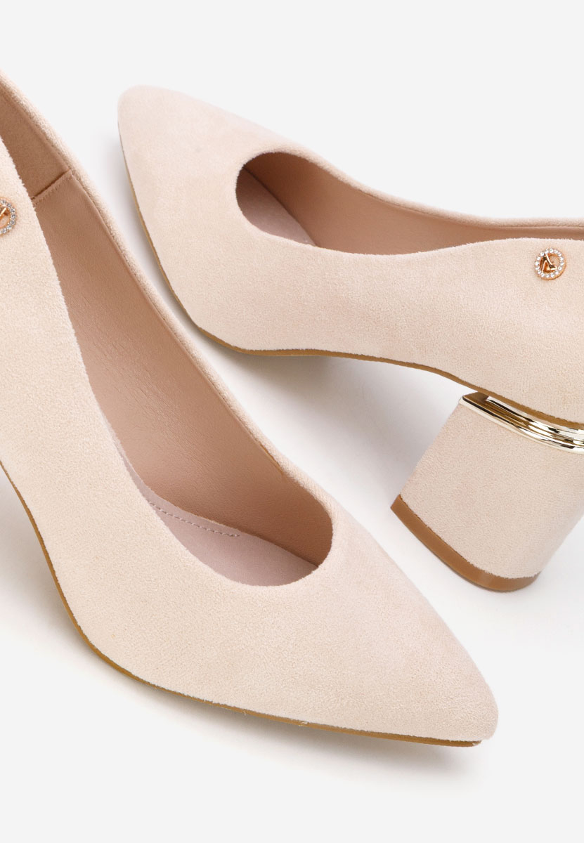 Beżowe czółenka na słupku Nelia V5