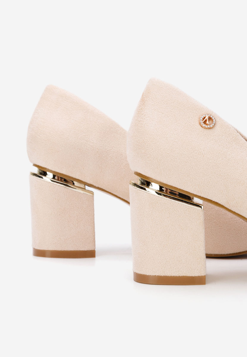 Beżowe czółenka na słupku Nelia V5