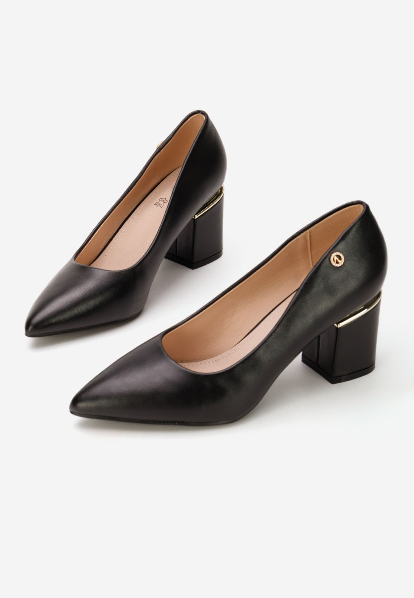 Czarne czółenka na słupku Nelia V4