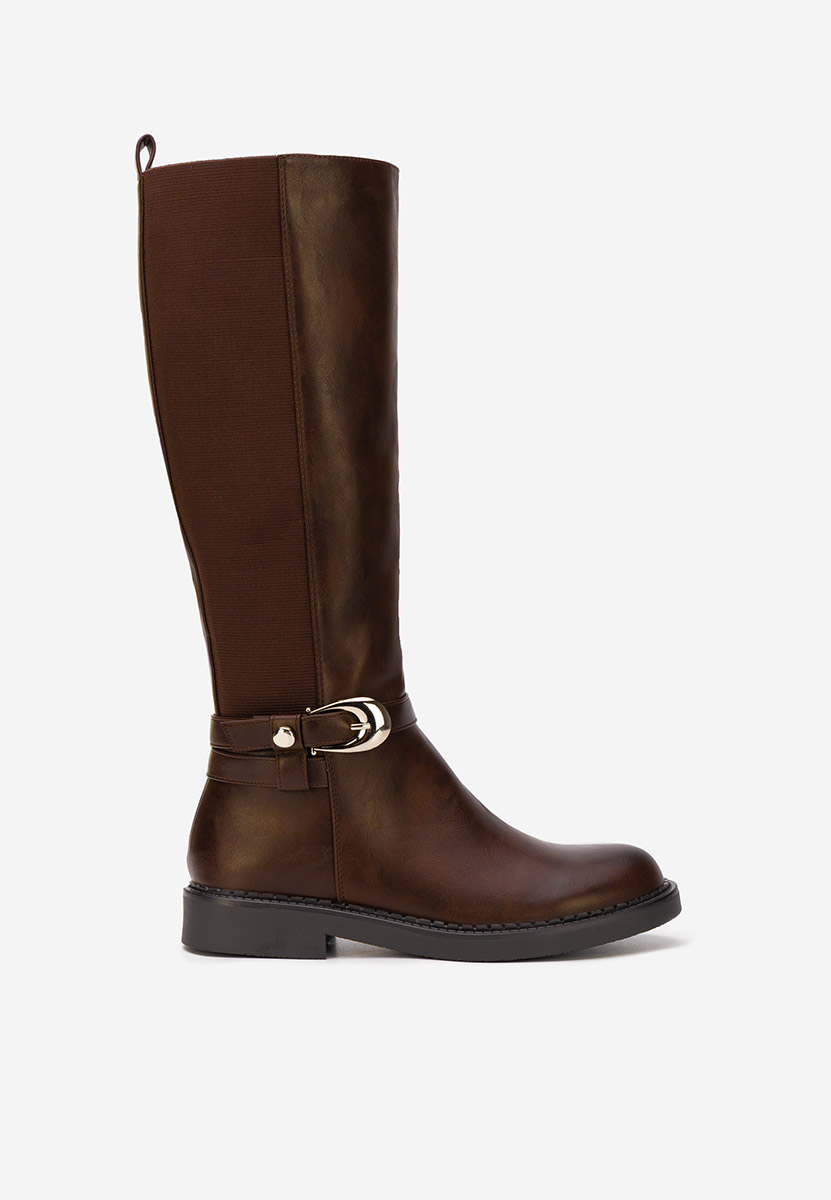 Brązowe kozaki za kolano płaskie Cevina