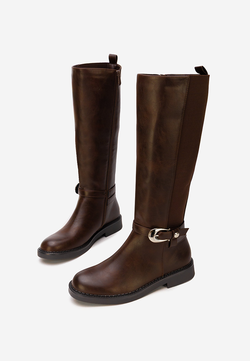 Brązowe kozaki za kolano płaskie Cevina