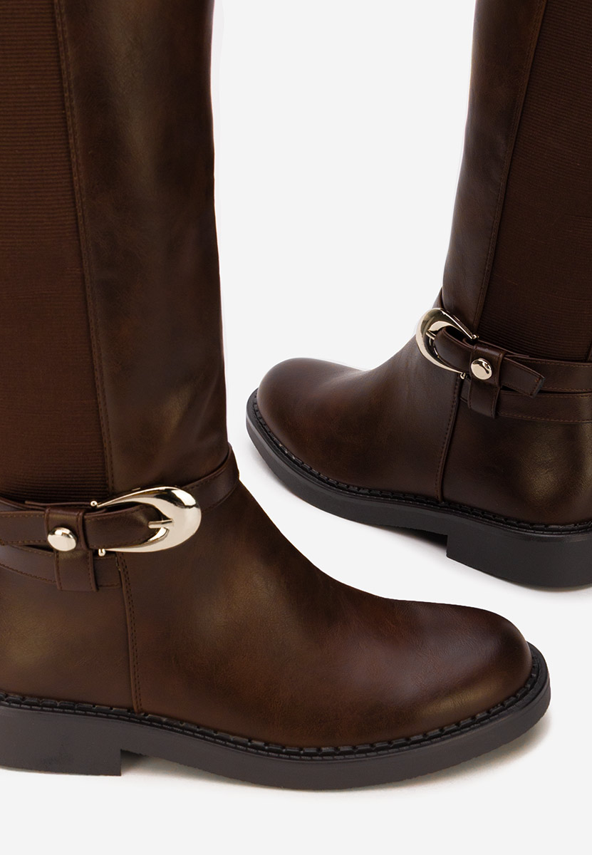 Brązowe kozaki za kolano płaskie Cevina