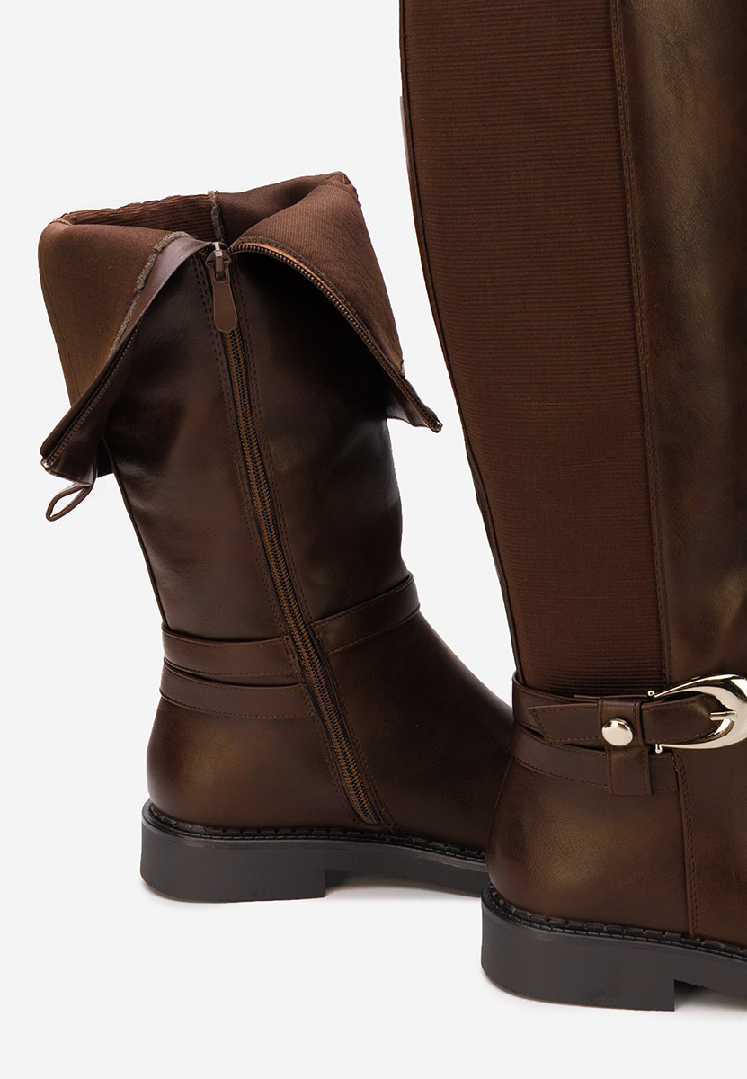 Brązowe kozaki za kolano płaskie Cevina