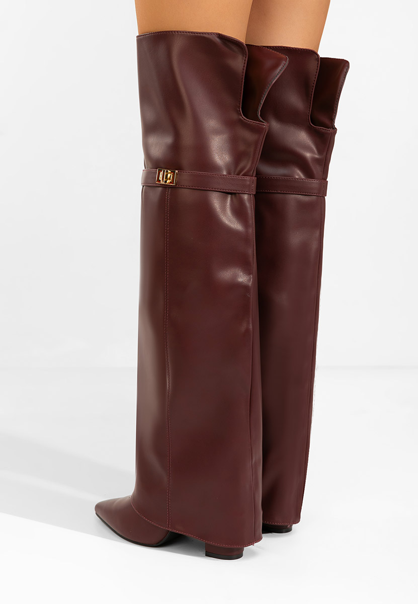Bordowe długie kozaki za kolano Crisia