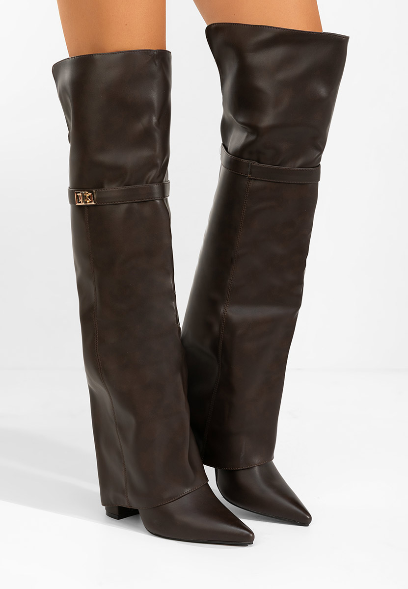 Brązowe długie kozaki za kolano Crisia