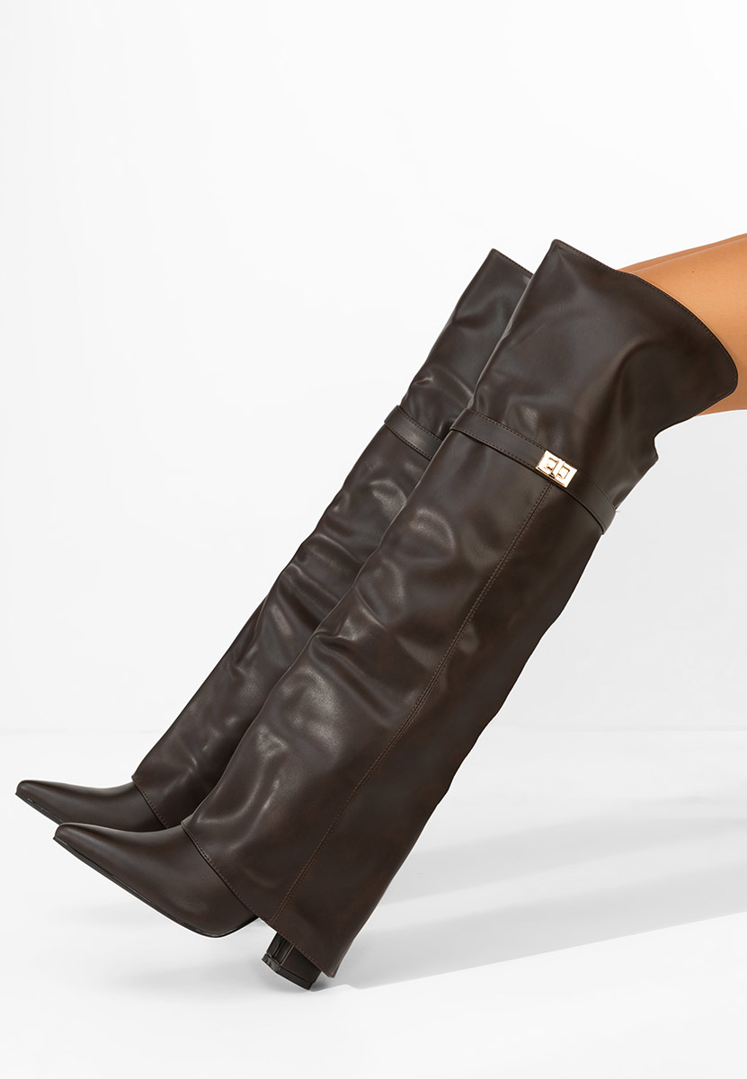 Brązowe długie kozaki za kolano Crisia