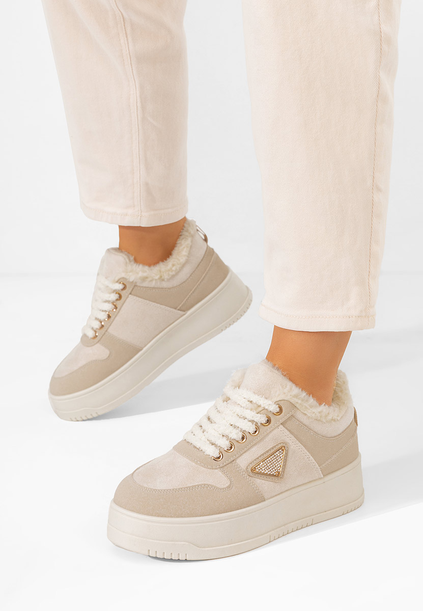 Beżowe sneakersy na platformie Elivra