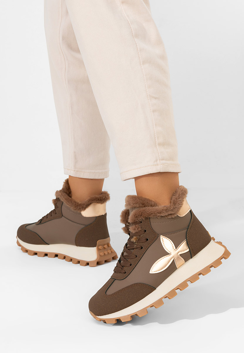 Brązowe zimowe sneakersy damskie Ozia