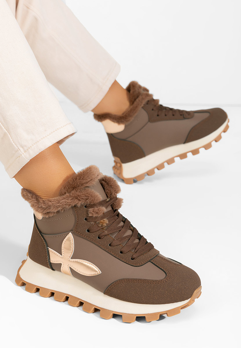 Brązowe zimowe sneakersy damskie Ozia