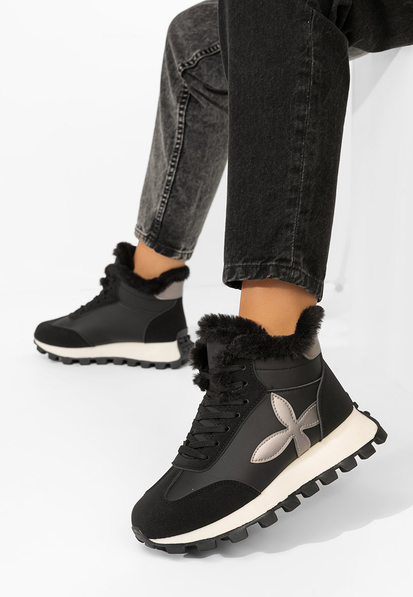 Czarne zimowe sneakersy damskie Ozia