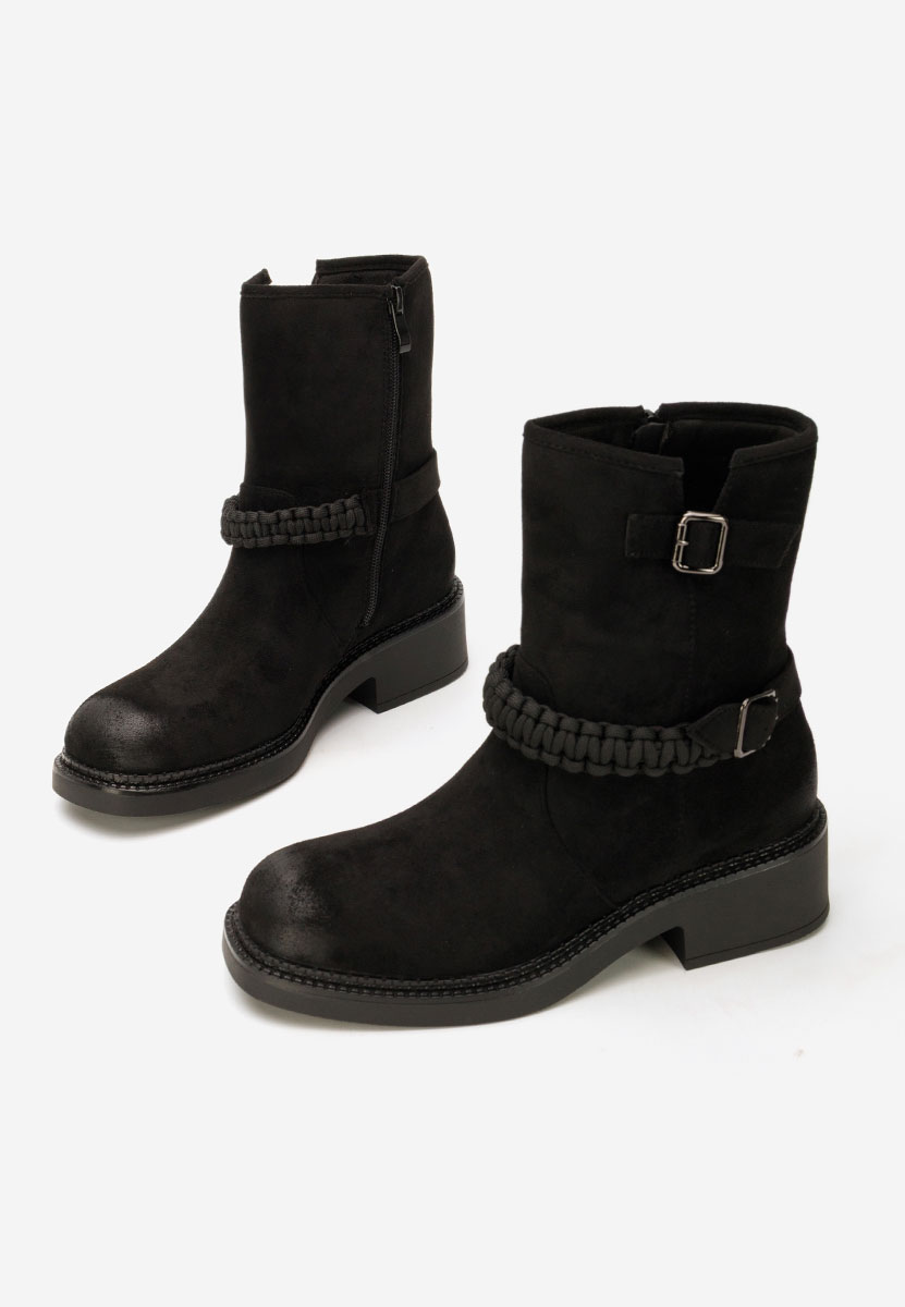 Czarne botki płaskie Sikada