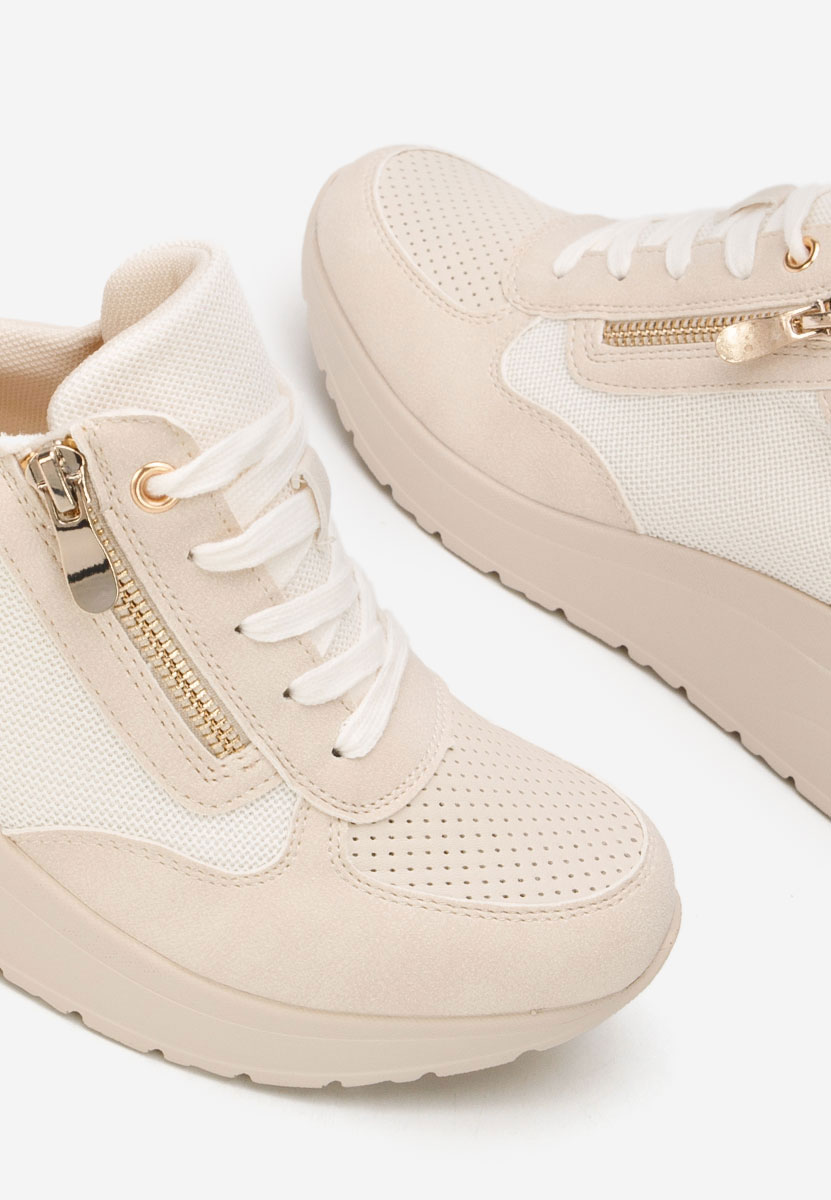 Beżowe sneakersy na koturnie Floreia