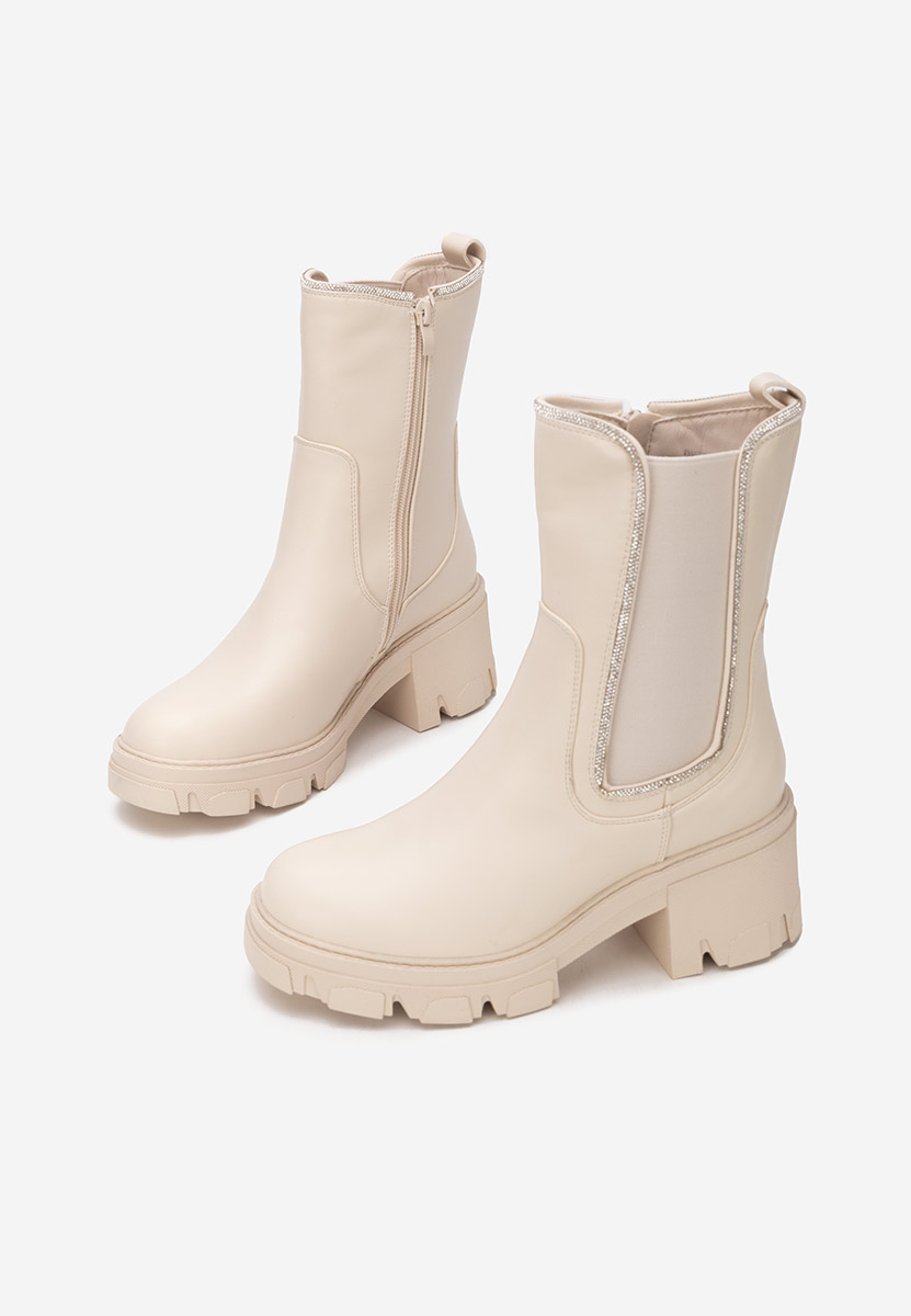 Beżowe botki na słupku Justine