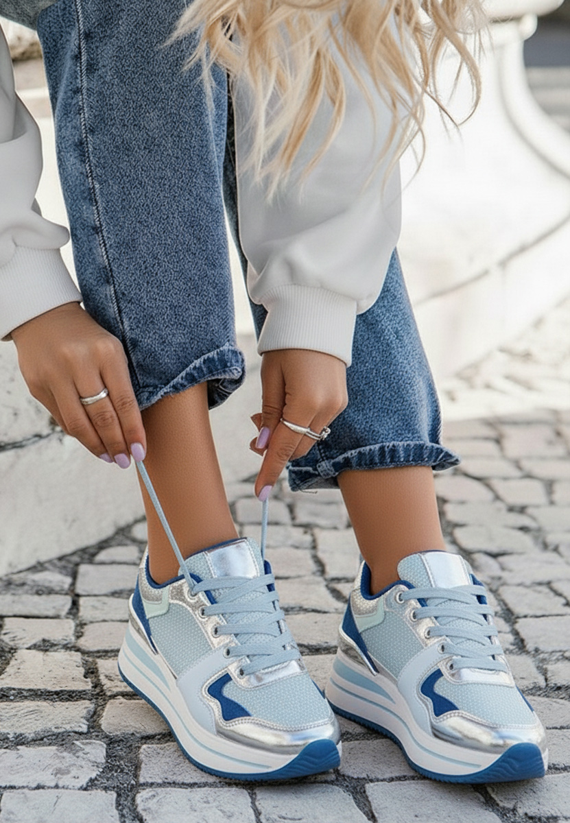 Niebieski sneakersy na platformie Daisie
