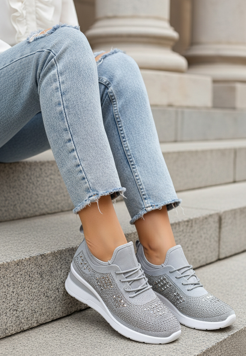 Szare sneakersy damskie na koturnie Keeley
