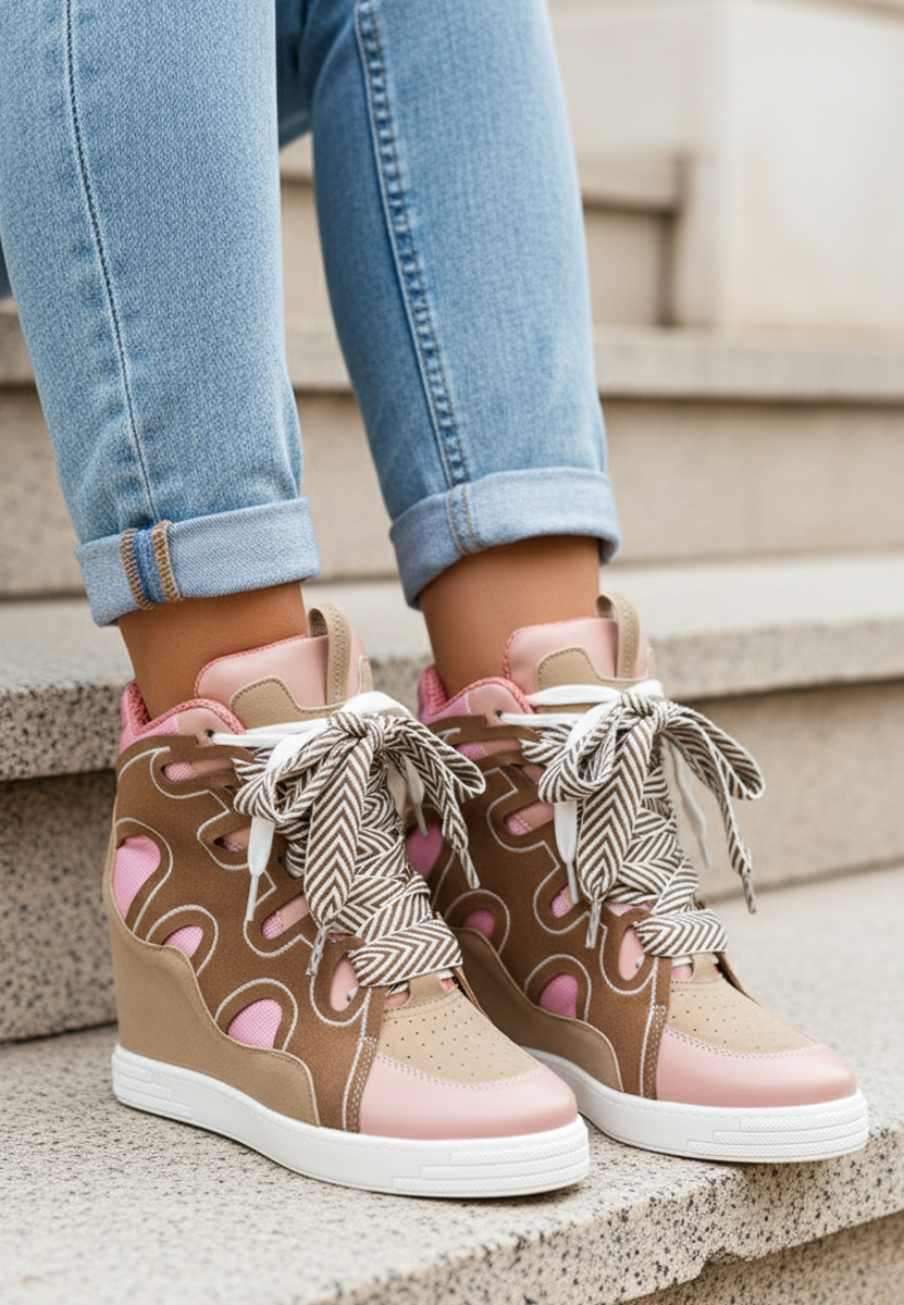 Różowe sneakersy damskie na koturnie Jessy