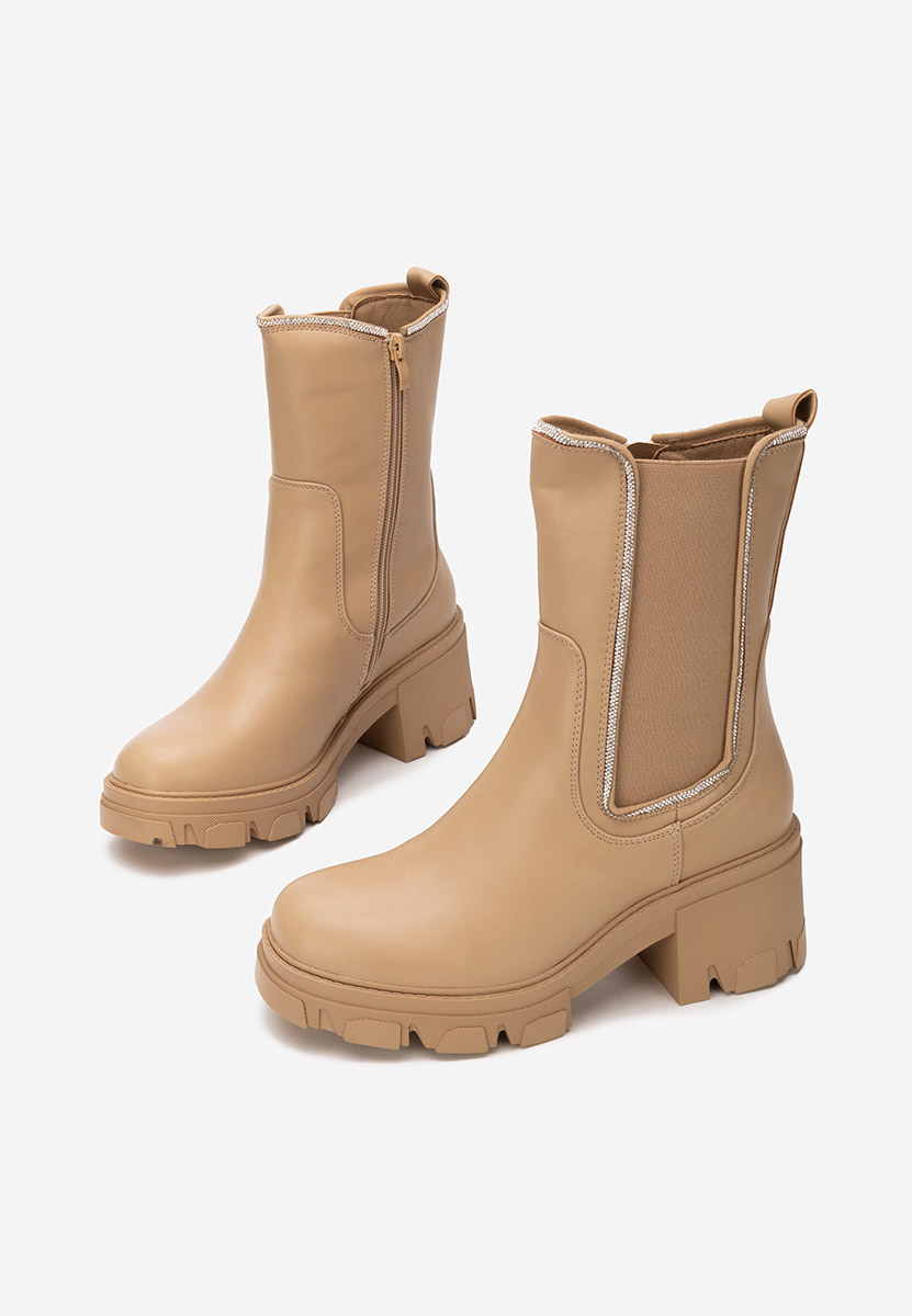 Khaki botki na słupku Justine