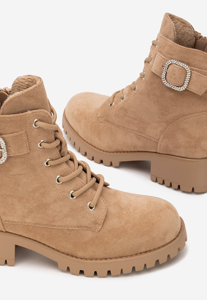 Khaki botki płaskie Garneta