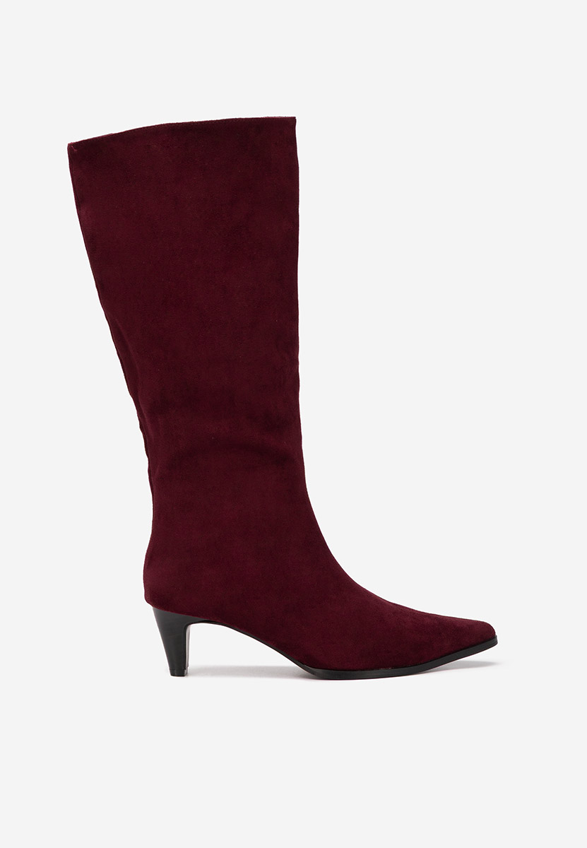 Bordowe kozaki na obcasie Favora