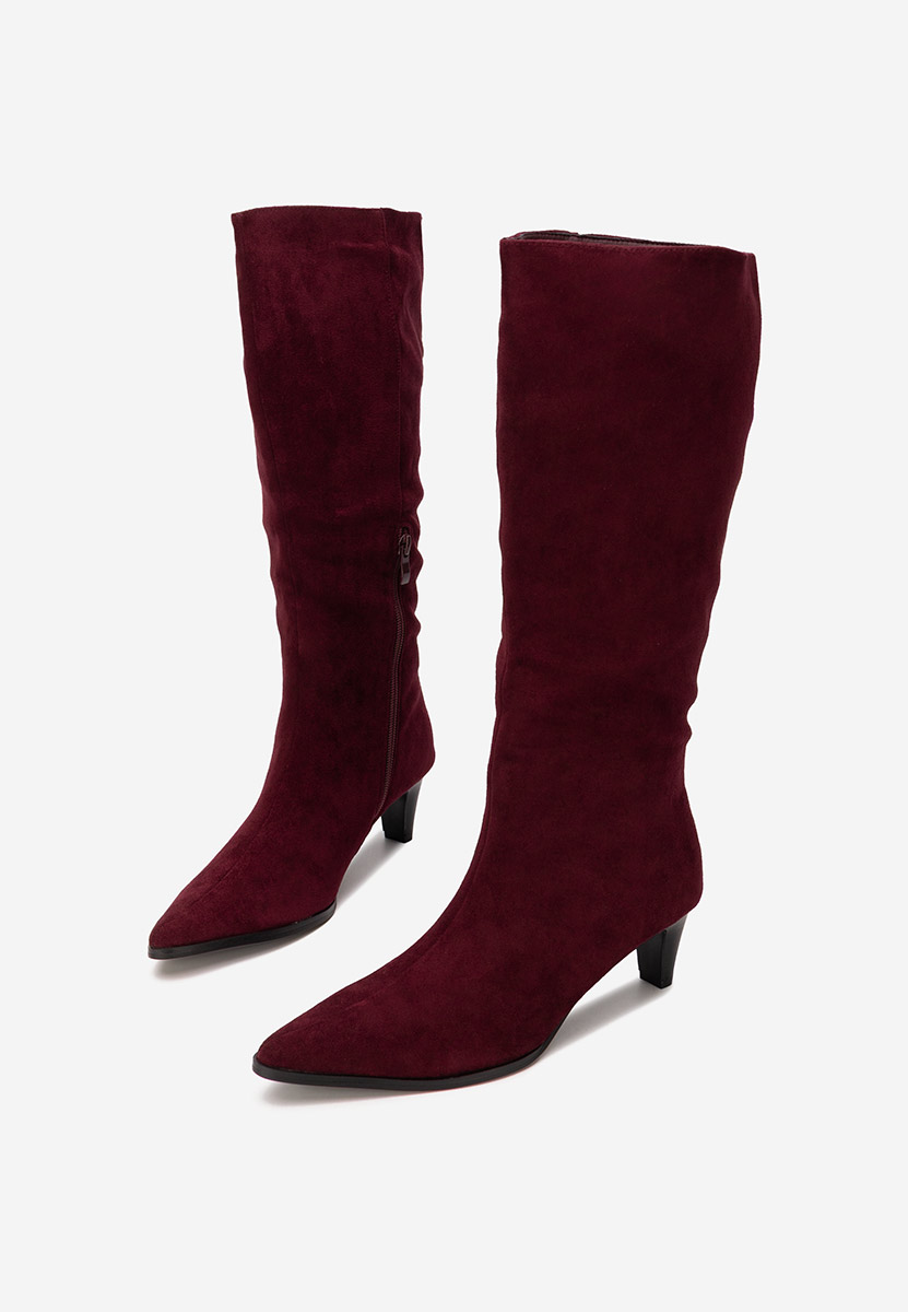 Bordowe kozaki na obcasie Favora