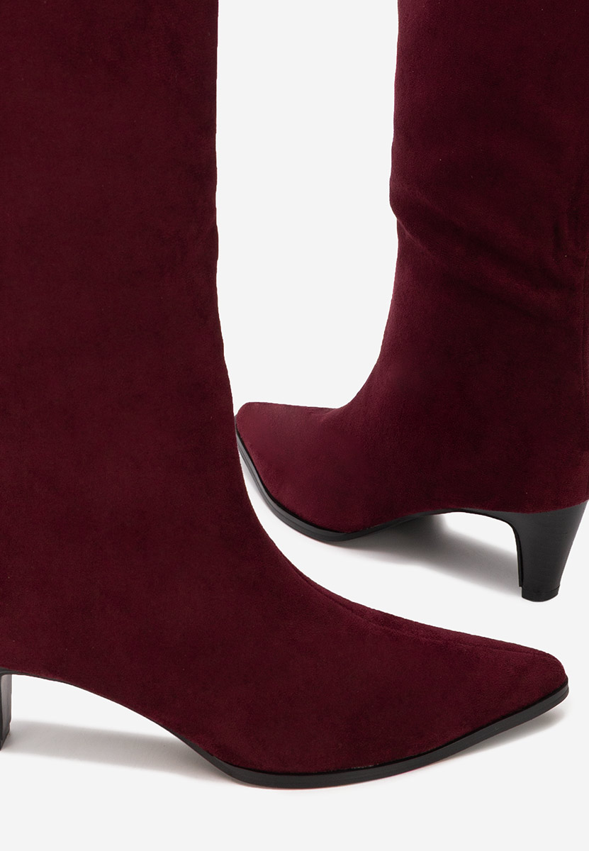 Bordowe kozaki na obcasie Favora