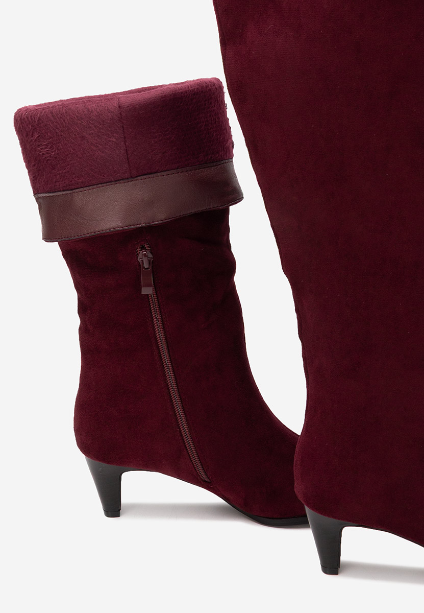 Bordowe kozaki na obcasie Favora