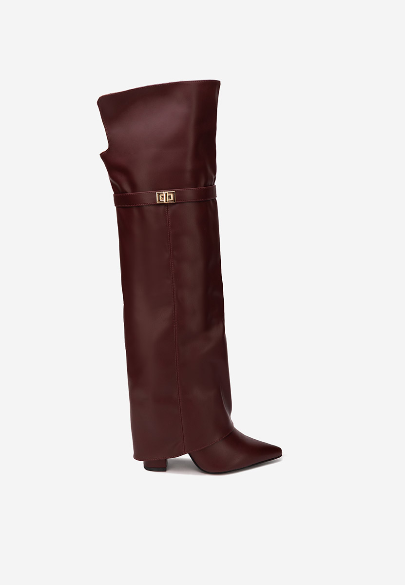 Bordowe długie kozaki za kolano Crisia