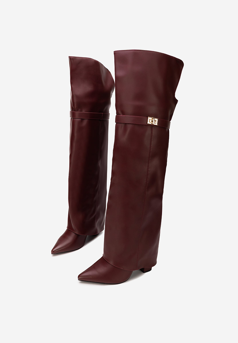 Bordowe długie kozaki za kolano Crisia