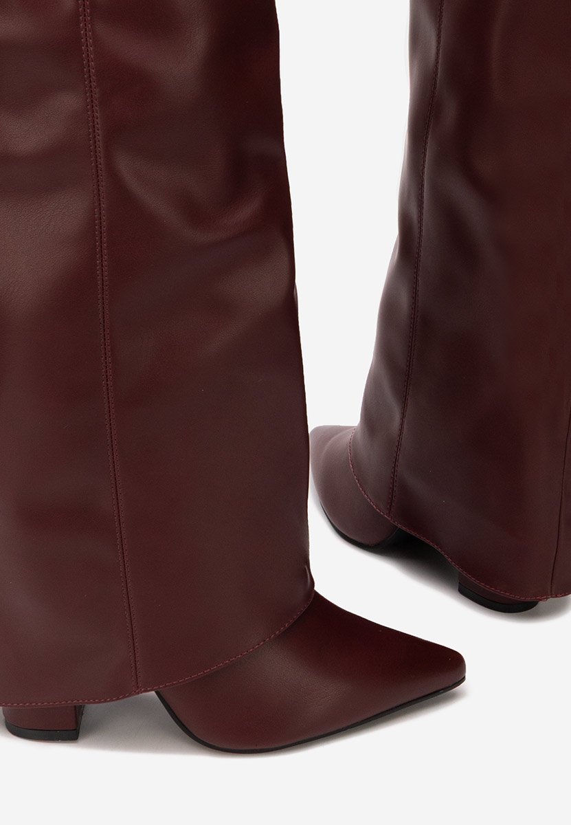 Bordowe długie kozaki za kolano Crisia