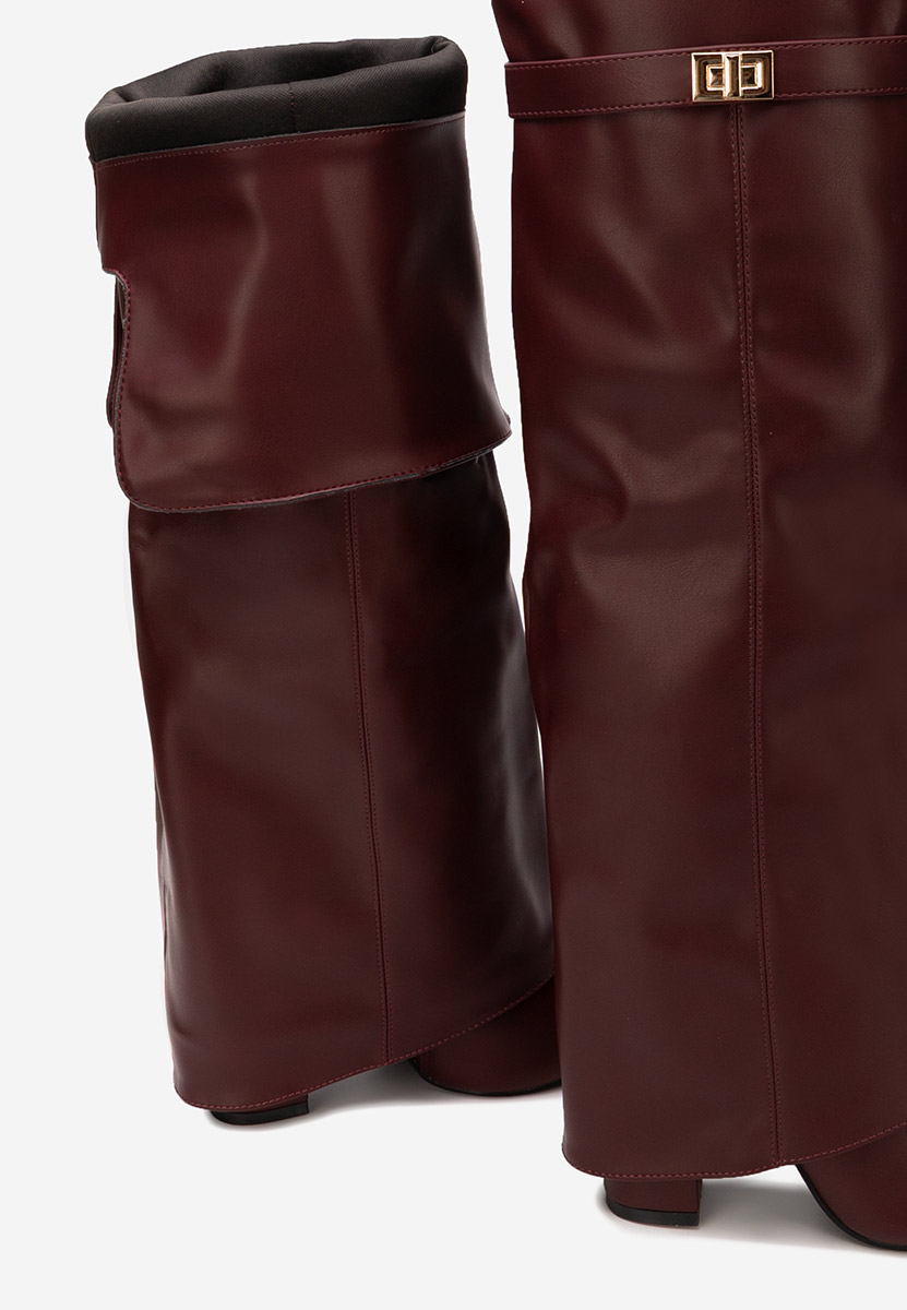 Bordowe długie kozaki za kolano Crisia