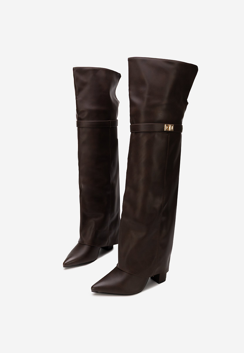 Brązowe długie kozaki za kolano Crisia