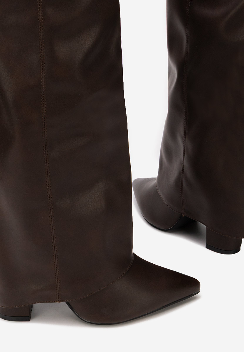 Brązowe długie kozaki za kolano Crisia