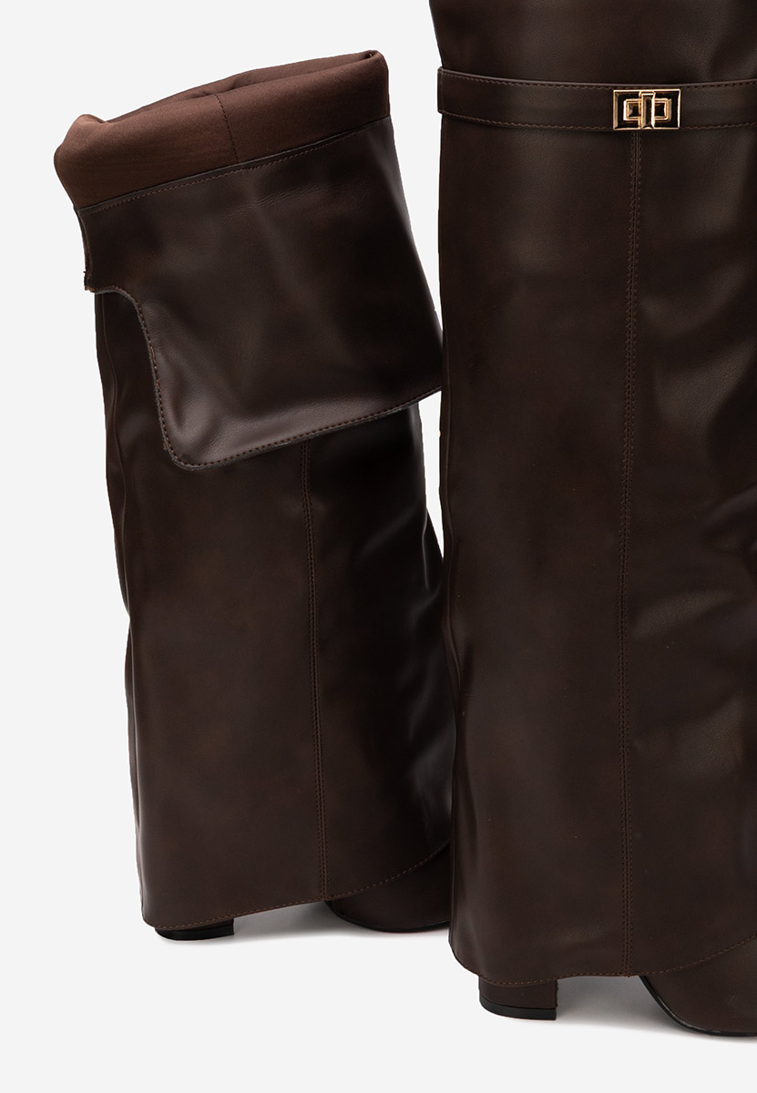Brązowe długie kozaki za kolano Crisia