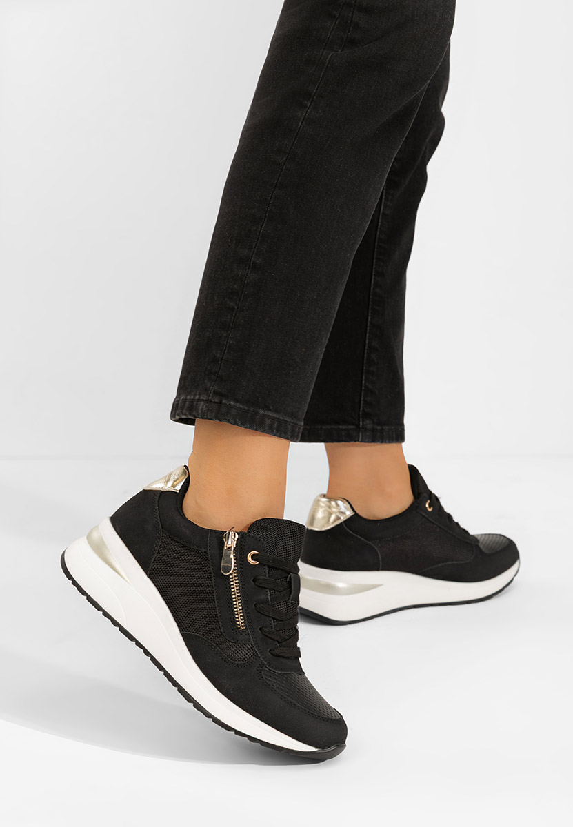 Czarne sneakersy na koturnie Floreia