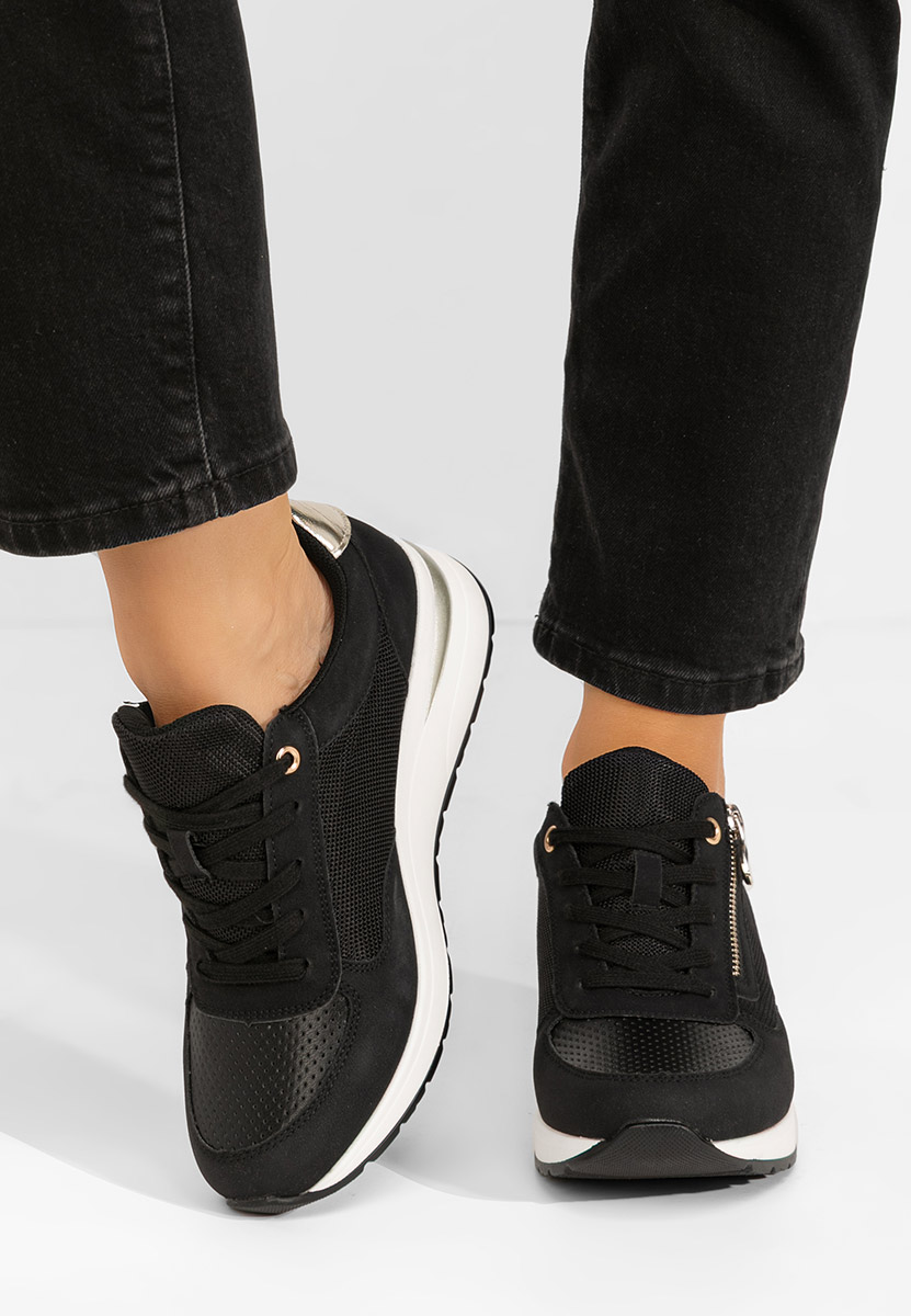 Czarne sneakersy na koturnie Floreia