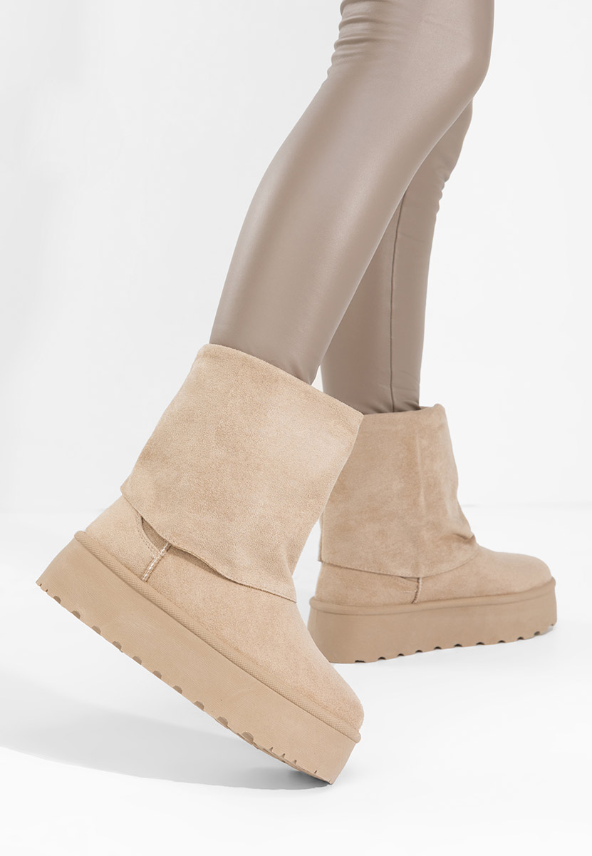 Beżowe śniegowce damskie na platformie Janesia