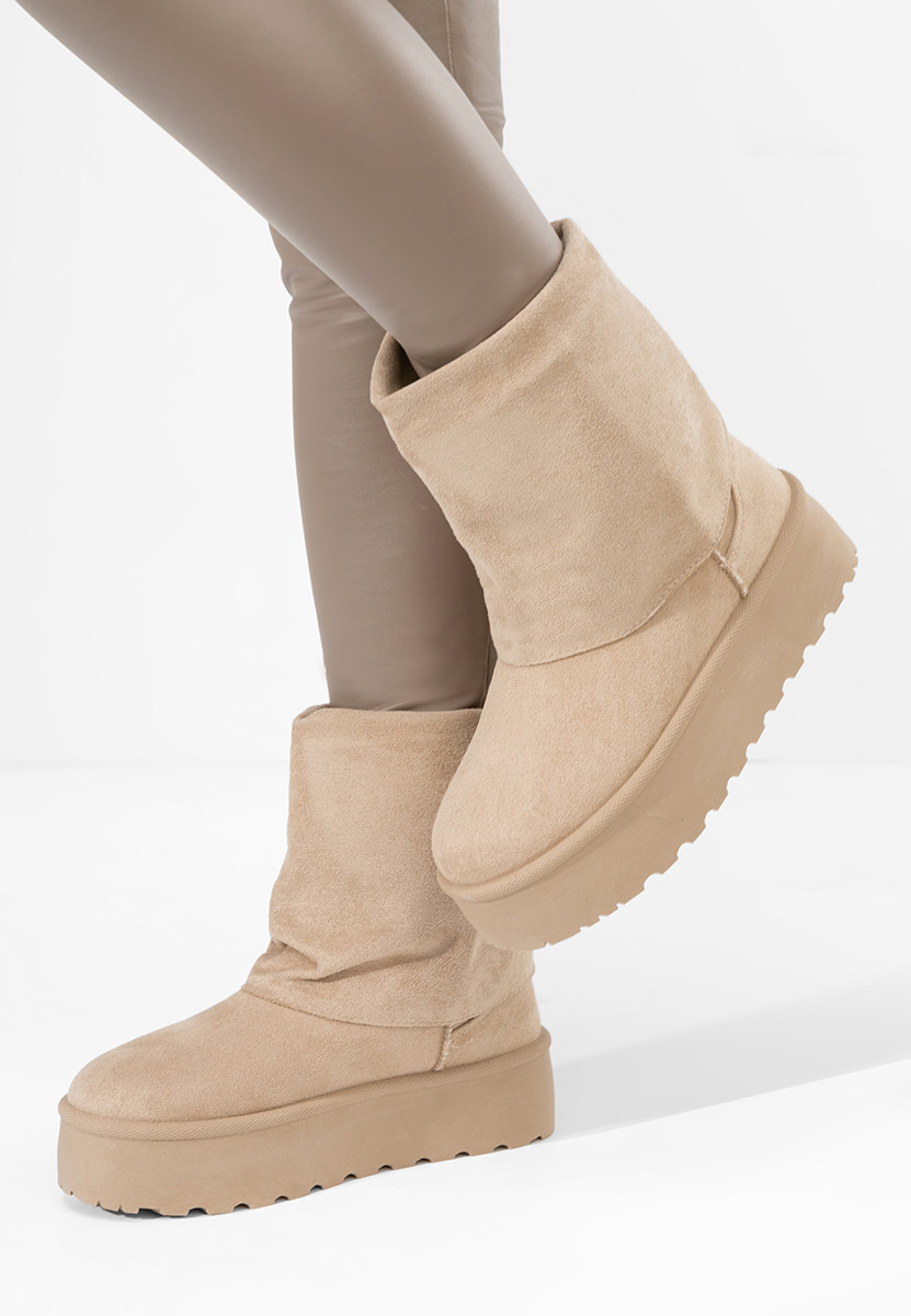 Beżowe śniegowce damskie na platformie Janesia