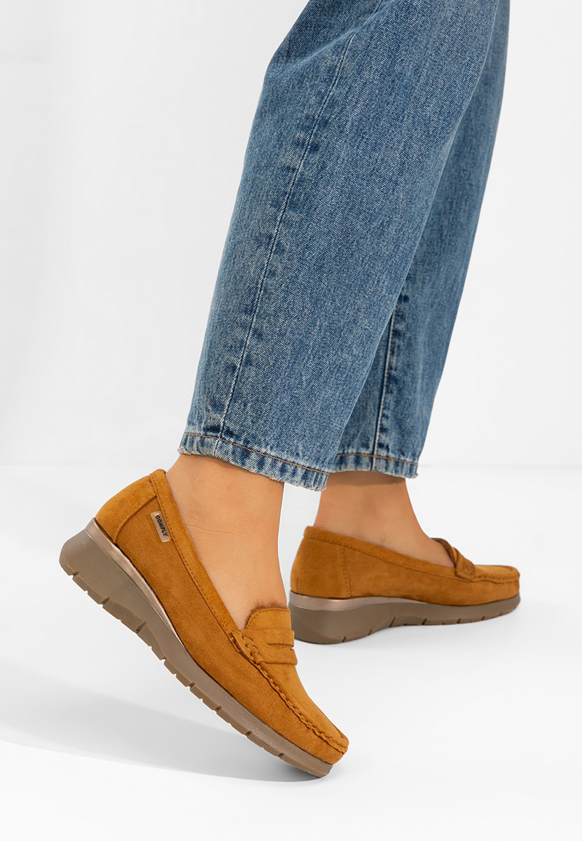 Camelowe mokasyny na koturnie Hazelia