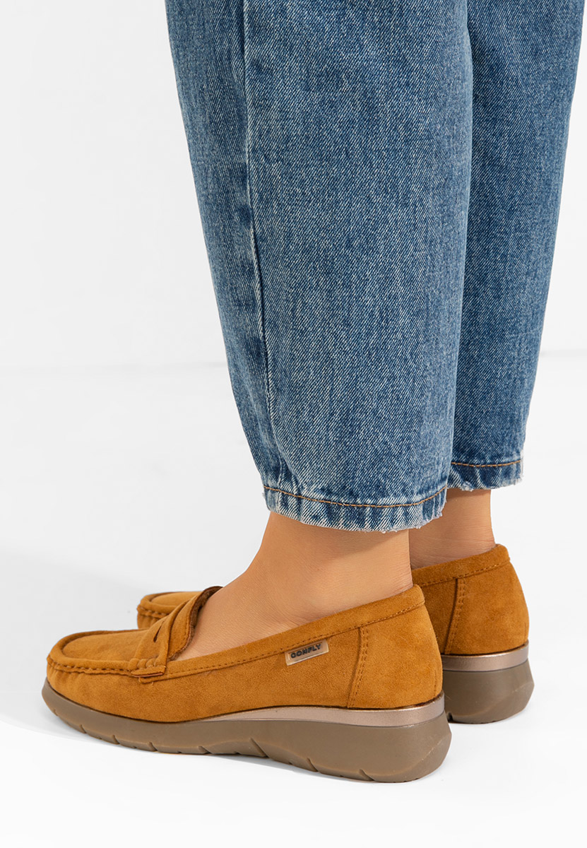 Camelowe mokasyny na koturnie Hazelia