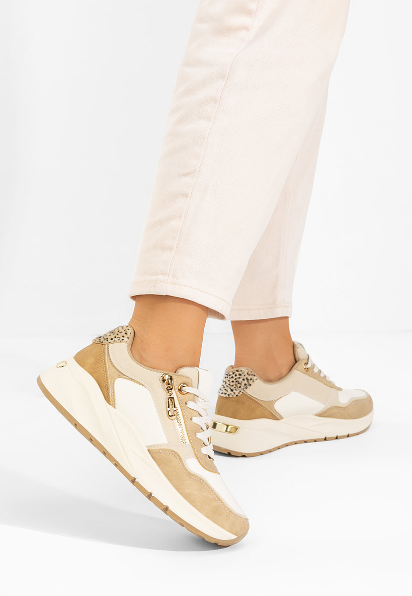 Beżowe sneakersy na platformie Ziania