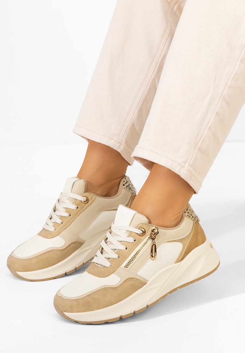 Beżowe sneakersy na platformie Ziania